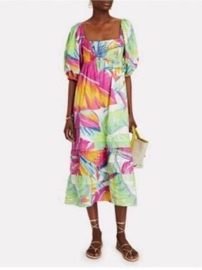 FARM Rio Rainbow Leaves Open Back Midi Dress Medium
